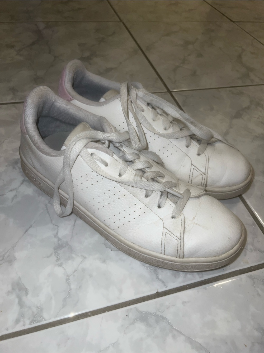 Adidas White Leather Sneakers with Pink Touch
